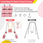 FUNLIO 2 in 1 Swing Set for Toddler & Baby Jumper, Heavy Duty Kids Swing & Bouncer with 4 Sandbags, Foldable Metal Stand for Indoor/Outdoor Play, Easy to Assemble and Store - Pink