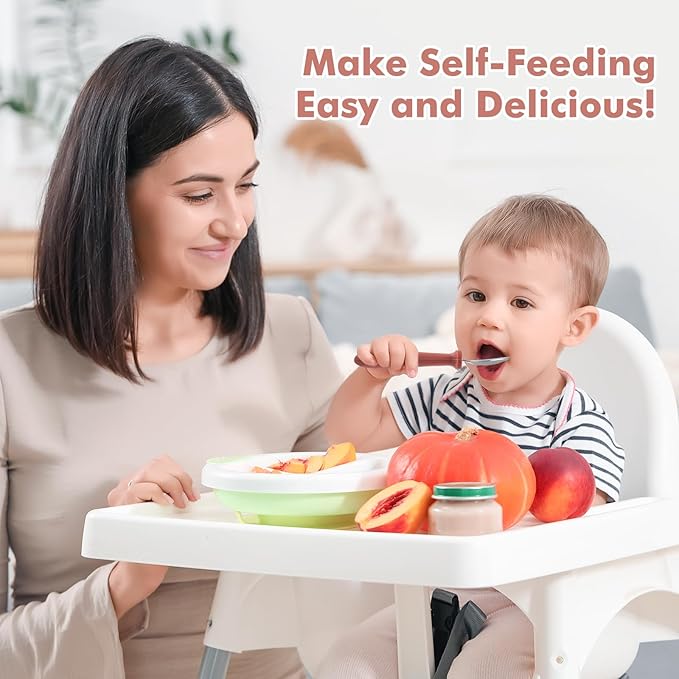 DRKIO 8 PCS Toddler Spoons Set - Baby Spoons with Silicone Handle Children safe 18/8 Stainless Steel Toddler Utensils Set for Self Feeding Kids Silverware Anti-Choke Design Food Grade Dishwasher Safe