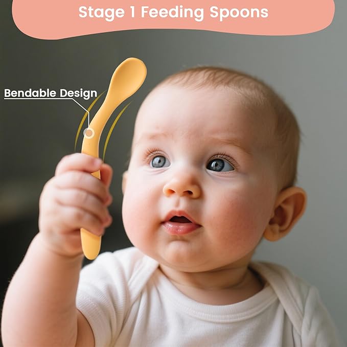 HANSGO 8-Piece Silicone Baby Spoons, First Stage Infant Self Feeding Spoons, Soft-Tip Gentle on Gums, Baby Utensils, Infant Training Spoon, Dishwasher Safe & Boil-proof