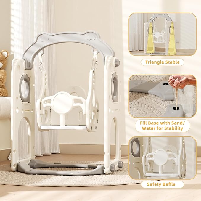 KORIMEFA 11 in 1 Toddler Slide and Swing Set, Kids Slide for Toddlers, Outdoor Indoor Playground for Toddlers 1-3, Toddler PlaySet with Basketball Hoop and Ball Golf Set, Climbing Arch(Grey)