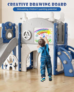 YUFU 12 in 1 Kids Slide for Toddlers, Toddler Slide Playset with Golf, Drawing Board, Climber, Basketball Hoop and Storage Space, Indoor Outdoor Toddler Playground for Kids Age 1-3 (Blue)