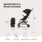 Mompush Velo Lightweight Travel Stroller – One-Hand Fold, Ultra-Compact & Airplane Friendly, Lie-Flat Recline Seat (from Birth to 50 lbs), Includes Cup Holder, Shoulder Strap, and Leather Bumper Bar
