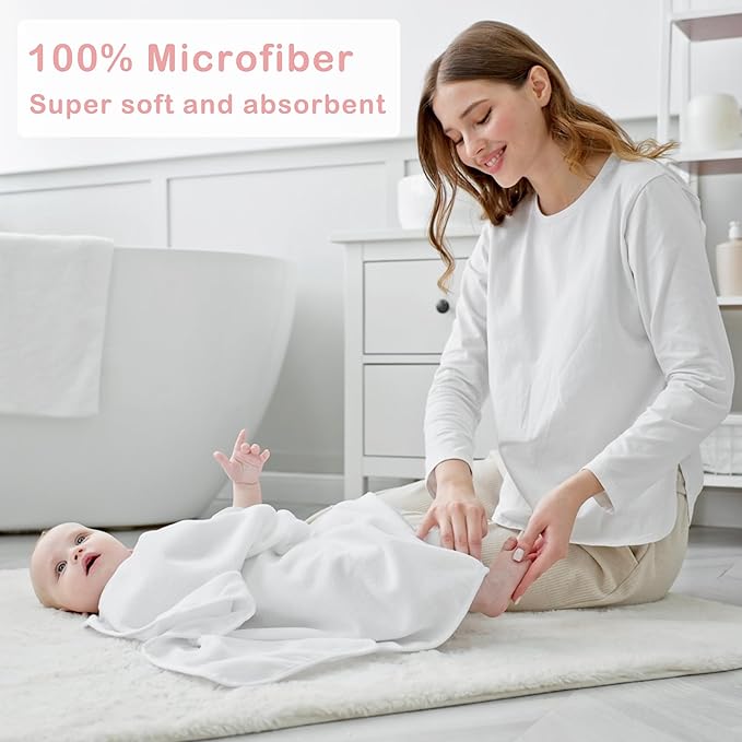 Viviland Baby Towels and Baby Wash Cloths Set Hooded Baby Towels Baby Wipes Absorbent Bath Face Towels Burp Cloths or Face Towels for Girl Boy 6-Pack Size 28 x 28 Inch(Elephant Flower)