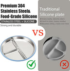 Stainless Steel Baby Plate and Bowls with Suction, Divided Kids Baby Plate and Toddler Bowl with Removable Silicone Suction, Non-Slip Baby Feeding Set Dishwasher Safe，4 Packs