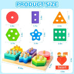Shape Sorters for Toddlers 1-3 with 24-Piece Large Blocks & 12 Word Cards, Montessori Sensory Developmental Toy for Baby 12mo+, Wooden Stacking Puzzle Toy for 2-4 Year Old Kid Boy & Girl Birthday Gift