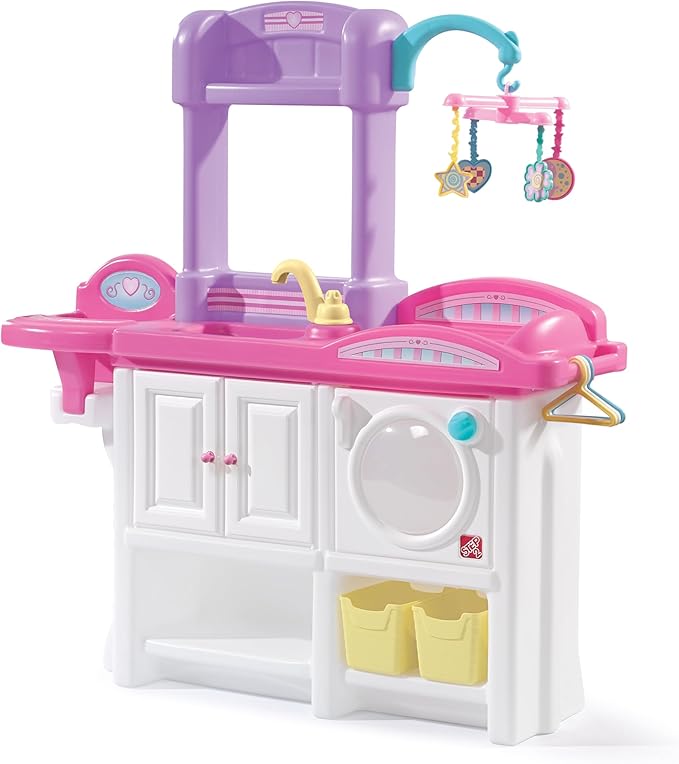 Step2 Love & Care Deluxe Baby Doll Nursery Playset for Kids, Compact Changing Station & Crib, Made of Durable Plastic, Includes Toy Accessories, For Toddlers 2-6 Years Old, Pink