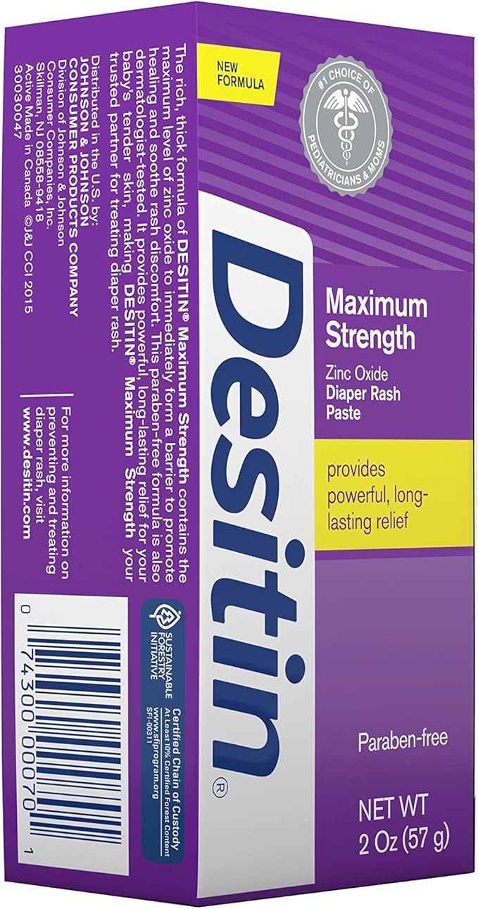 Desitin Maximum Strength Baby Diaper Rash Cream with 40% Zinc Oxide for Treatment, Relief & Prevention, Hypoallergenic, Phthalate- & Paraben-Free Paste, Travel Size, 2 oz (Pack of 6)