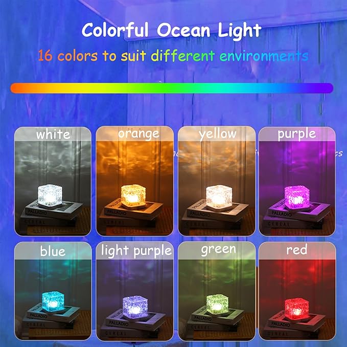 Ocean Lamp, 16 Colors Adjustable Northern Lights Projector, Mute Northern Lights Lamp, Aurora Light Projector with Remote for Bedroom Living Bath Bar