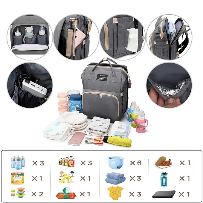 Baby Diaper Bag Diaper Bag with Changing Station,Diaper Bag Backpack,Large Capacity,900d Excellent Oxford(Ungrade Grey