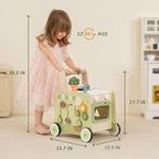 Baby Push Walker -Wooden Push Walker Montessori Toy- Toddler Learning Activity Walker for Girls Boys 1-3 Years - Pretend Kitchen Playset Ideal for Toddlers（Green ）