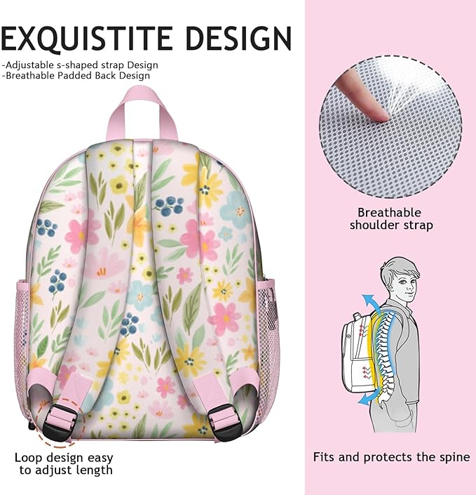 Toddler Backpack for Girls 3-8: Preschool Kindergarten Backpack - Cute Kids Backpacks for Girls-Floral