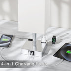 Touch Bedside Table Lamp for Nightstand - 3-Way Dimmable Night Lamp with USB A + Type C Charging Ports and Two AC Outlets, Small Desk Light with E26 LED Bulb for Bedroom Living Room Dorm Office,White