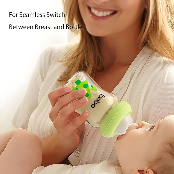 YOHKOH PPSU Baby Bottle Wide Neck, Newborn Anti-Colic Baby Bottle with Natural Response Nipple, Streamlined Body, Easy to Clean (5.4oz (Pack of 4), Green)