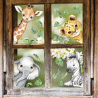 22.44 x 21.25 Inch Watercolor Jungle Animal Window Clings Tiger Lion Elephant Zebra Window Stickers Double-Side Safari Animal Window Stickers for Baby Nursery Playroom Bedroom Window Glass Wall Decor
