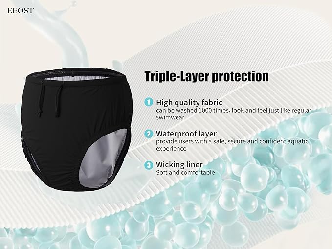 Youth Special Needs Reusable Swim Diapers Swimwear for Incontinence Cloth Diaper Covers Waterproof,Leakproof, Unisex (Black, 3-4T)