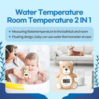 HubiBaby Baby Bath Thermometer & Digital Room Temperature, 2in1 Kids Bathroom Safety Products with Temperature Warning, Floating Teddy Bear (Khaki)