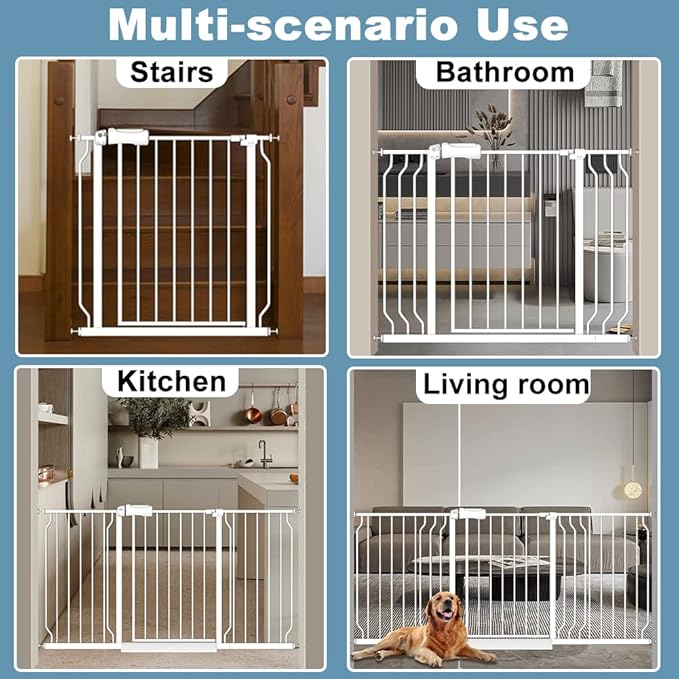 Extra Wide Baby Gates 71.5-76.3 Inch White Pressure Mounted Baby Gate Indoor Safety Gates Pressure Mounted Child Gate for Stairs Doorways Hallways