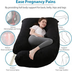 Pregnancy Pillow J-Shaped Full Body Pillow, 59 inch with Velvet Cover Easy to Remove and Wash, Support Pregnant Women's Backs Legs and HIPS, Improve Sleep,Pregnancy Pillow for Women Black