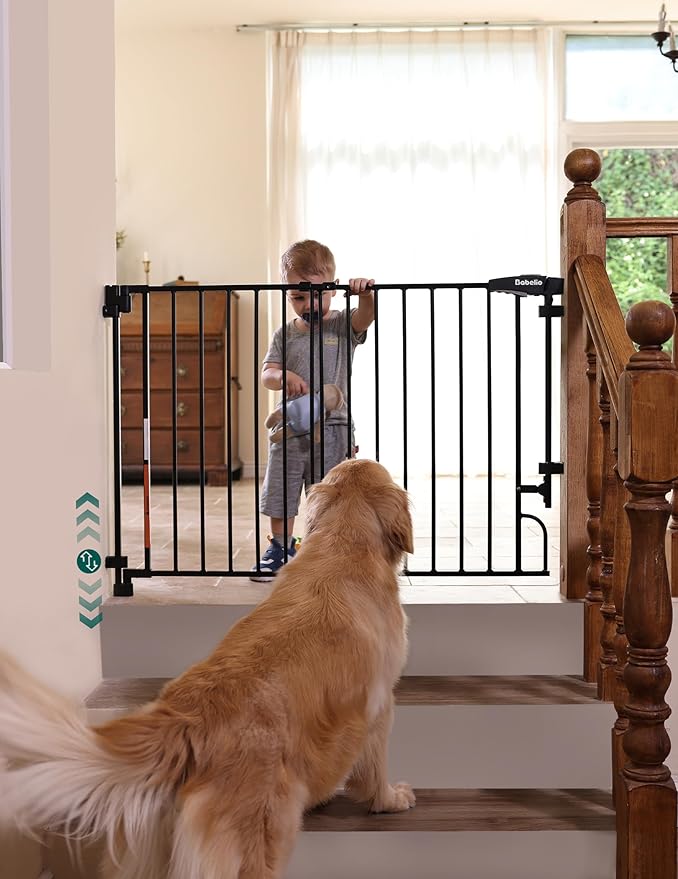 Babelio Easy to Remove & No Bottom Bar Baby Gate, 29-43", 36" H Extra Tall Hardware Mounted (Drill Needed)| Wide Walk-Thru| Auto-Close Safety Dog/Pet Gate for Stairs & Doorways (Black)