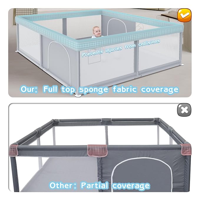 Large Baby Playpen 79x79 Inch, Playpens for Babies and Toddlers, Indoor & Outdoor Extra Large Kids Activity Center, Baby Play Yard with Zipper Gates.