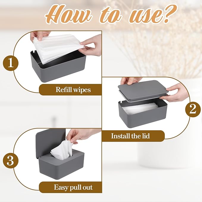 Baby Wipes Dispenser 3 Pack Wipe Holder for Baby & Adult Refillable Baby Wipes Cases with Lid Toilet Container for Bathroom Home Office Cars