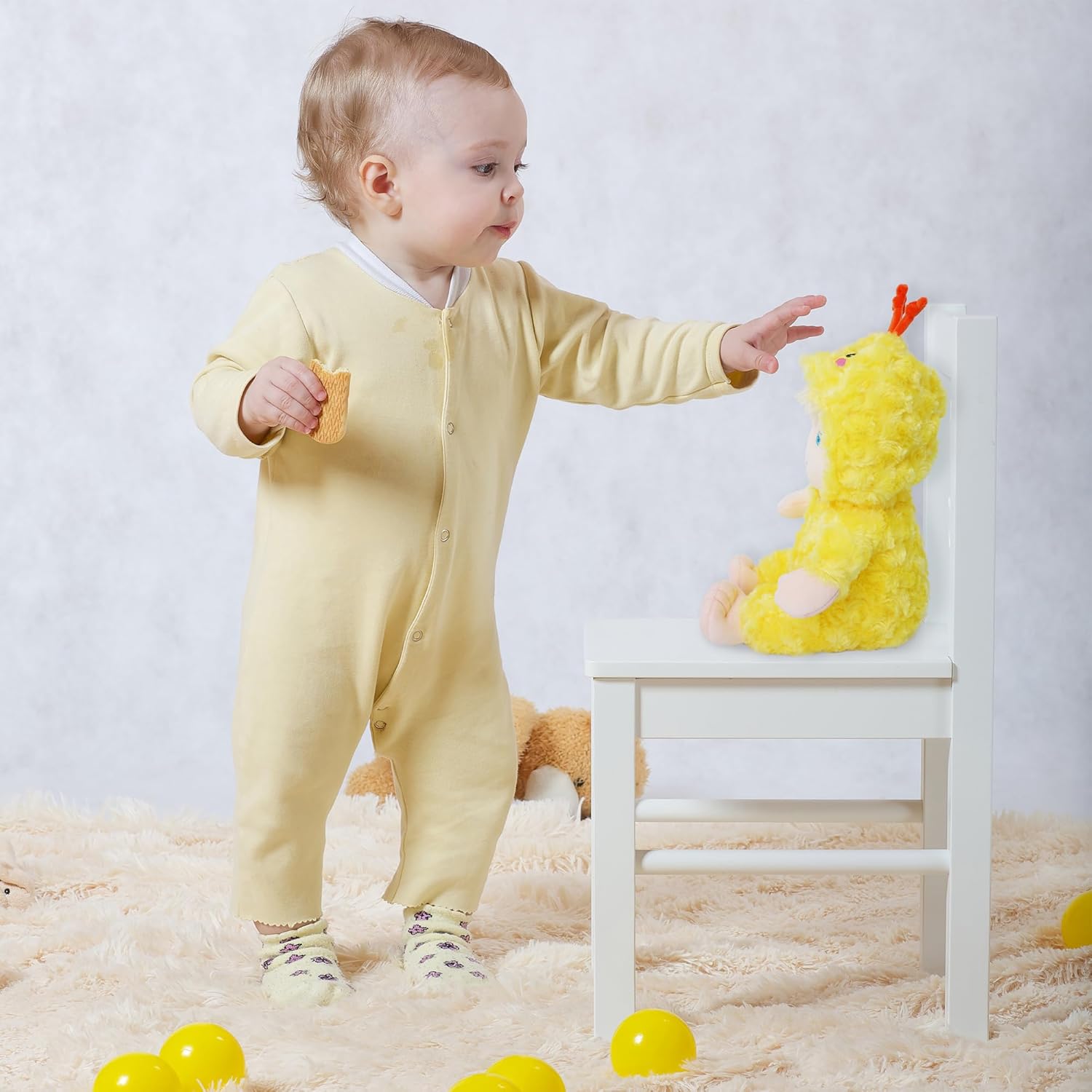 June Garden 12" Sweet Dolly Cheerful Chicky - Stuffed Ultra Soft Baby Doll for Birth and Up - Adorable Chicken Outfit