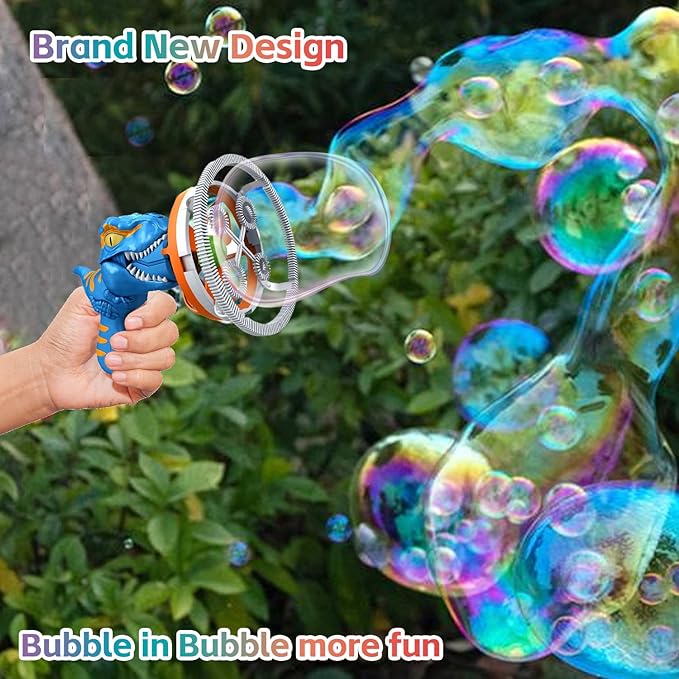 Dino Bubble Gun Bubble Machine for Dinosaur Bubble Blower Toy for Kids and Toddlers Bubble in Bubble Gun Party Favors Birthday for 3 4 5 6 7 8 9 10+Years Old Boys and Girls (Red)