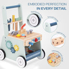 2-in-1 Baby Push Walker - Wooden Push Walker and Tool Toy for Babies - Toddler Learning Activity Walker for Girls Boys 1-3 Years - Educational and Sturdy Construction