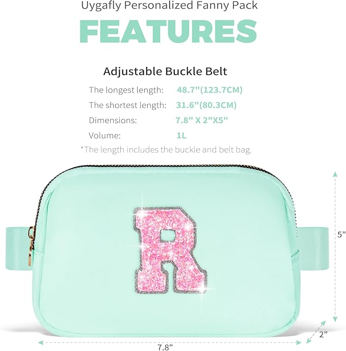 Fanny Pack Belt Bag Crossbody Bags with Initials Letter Patch Trendy Stuff for Teens Cute Stuff Birthday Gifts for Teenager Girls | Light Green,Initial R