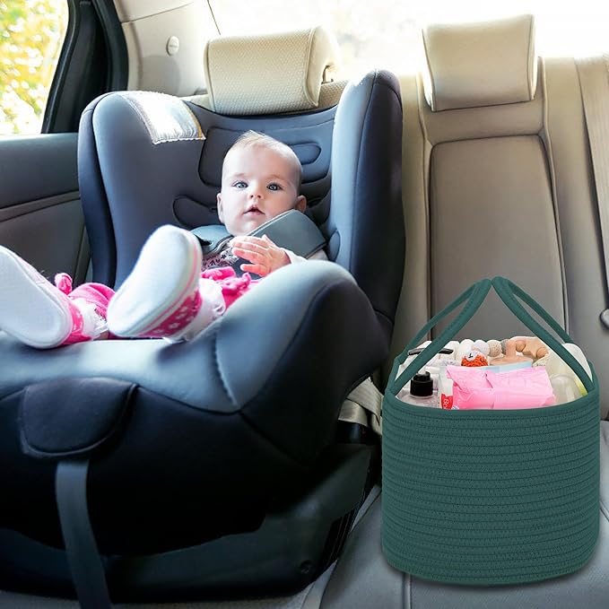 COMSE Baby Diaper Caddy Organizer, Car Caddy, Diaper Change Organizer, Gift Baskets Empty, Portable Tote Bag with Divider, Baby Shower Gifts Newborn Essentials Registry Must Have, Dark Green