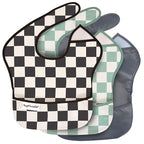 Tiny Twinkle Mess-Proof Baby Bib - Waterproof Bib for Baby Boy or Girl - Machine Washable - Adjustable Closure - PVC, BPA, & Phthalate Free - Great for Travel - Baby Food Bibs (3 Pack, Checkers Boy)
