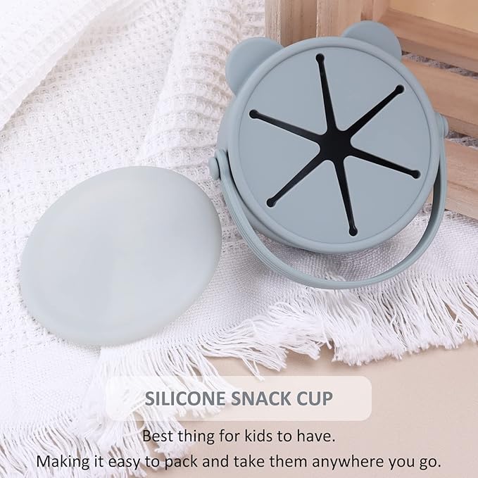 Snack Cups for Toddlers, Baby Snack Containers,Silicone Toddler Snack Cups No Spill, Food Catcher with Lid & Bucket-like Handle, BPA Free & Dishwasher Safe, 9 Ounce Milieu