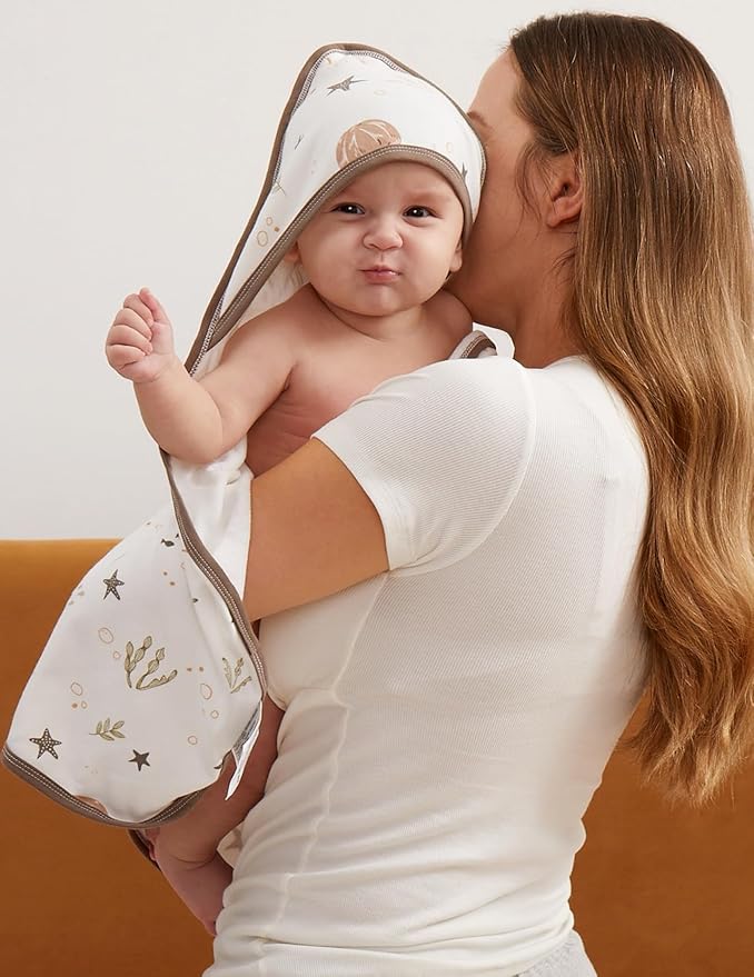 Momcozy Baby Towel with Hooded-2 Pack Soft Bath Towel Set-Shower Gifts or Bath Essential for Infant,Newborn, Toddler (28 X 28 Inch, Ocean Whimsy)