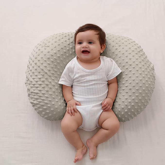Baby Nursing Pillow and Body Positioner with Premium Slipcover for Breastfeeding for Baby Boys and Girls, Feeding Pillow with Breathable Comfortable Pillowcase (Tidal Foam)