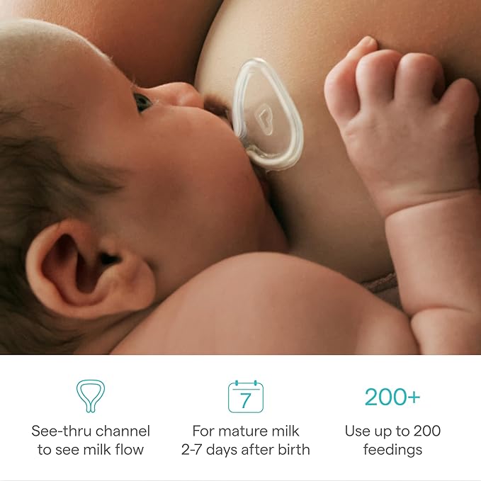 Munchkin® Flow Nipple Shield + with See-Thru Channel to Watch Milk Flow - Nurse Confidently and Meet Your Breastfeeding Goals, Silicone - 24mm