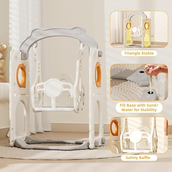 KORIMEFA 11 in 1 Toddler Slide and Swing Set, Kids Slide for Toddlers, Outdoor Indoor Playground for Toddlers 1-3, Toddler PlaySet with Basketball Hoop and Ball Golf Set, Climbing Arch(Yellow & Green)