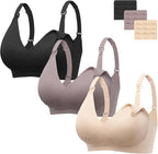 Angelhood Nursing Bras for Breastfeeding, Seamless Wireless Comfort Push up Lace Nursing Maternity Bralette for Pregnancy