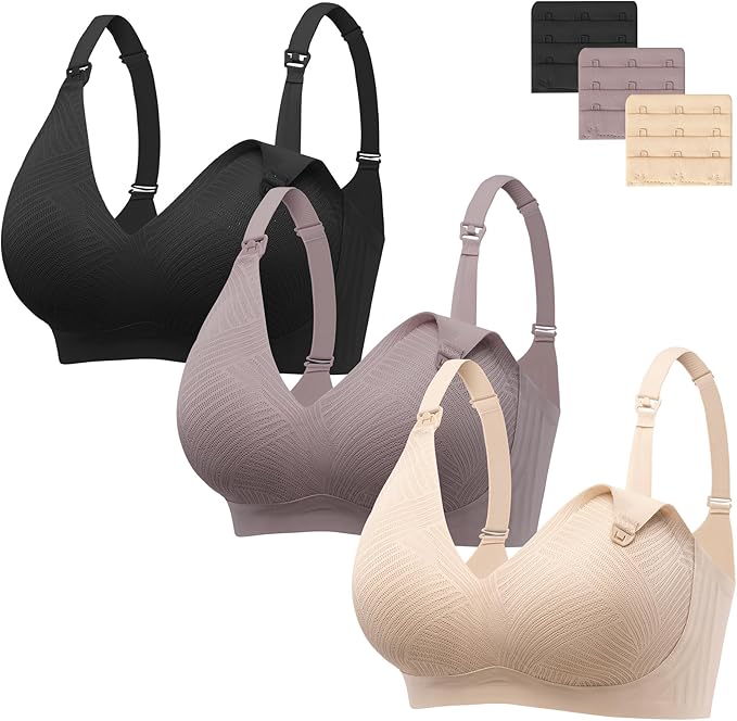 Angelhood Nursing Bras for Breastfeeding, Seamless Wireless Comfort Push up Lace Nursing Maternity Bralette for Pregnancy