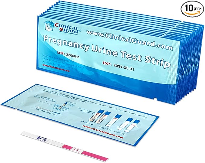 Clinical Guard 10 Pregnancy Tests Strips - Sensitive & Accurate Measurement Within 5 mins - Early Detection Pregnancy Test Strip - Easy to Use for Home Tests - HCG Test Strip Kit