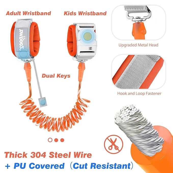 Zooawa Toddler Leash 2Pack, Toddler Kids Harness Anti Lost Wrist Link with Magnetic Lock, Reflective Safety Walking Harness Wristband Leashes for 2,3,4 Years Old Boys Girls, Blue＋Orange