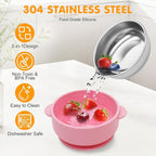 4 Pack Stainless Steel Baby Bowls with Suction, 2-in-1 SUS304 Toddlers Bowl & Removable Silicone Suction Kids Bowl Anti Scald Non Toxic Snack Container for Baby Food Feeding