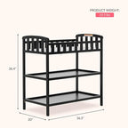 Dream On Me Emily Changing Table In Black, Comes With 1" Changing Pad, Features Two Shelves, Portable Changing Station, Made Of Sustainable New Zealand Pinewood