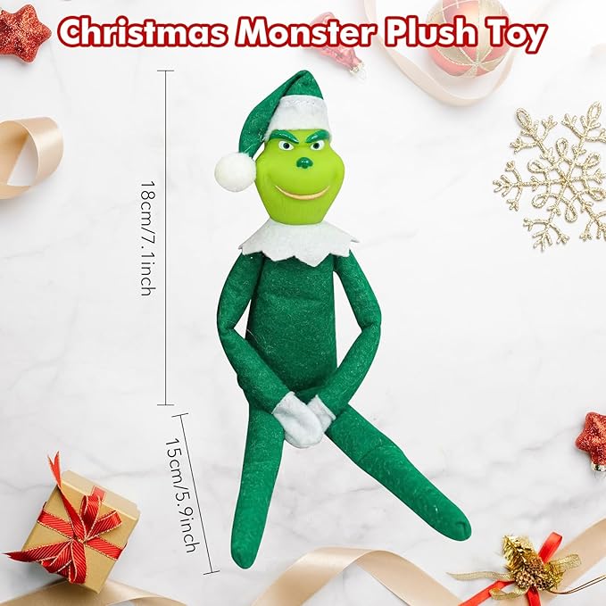 12.6'' Red Christmas Monster Plush Toy, Christmas Stuffed Figures Doll for Kids and Christmas Tree Home Decorations(Green)