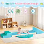 Lischwert Foam Climbing Blocks for Toddlers 1-3, 5pcs Foldable Soft Play Set with Crawling Exploration Toys - Indoor Infant Safe Blocks for Baby Gym & Toddler Playground - Blue