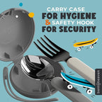 Bentoheaven Kids Travel Utensils with Case, Food-Grade Stainless Steel & BPA-Free Plastic, Travel Kid Cutlery Set, Dishwasher Safe Fork, Spoon & Case, Reusable Flatware, Silverware for Kids (Bulldog)