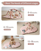 Blissful Diary Baby Play Gym & Activity Mat, Oversize Leaf Shaped Tummy Time Baby Play Mat w 6 Detachable Toys Promotes Motor Skills & Sensory Development, Newborn Infant Essentials Gift, Crystal Pink