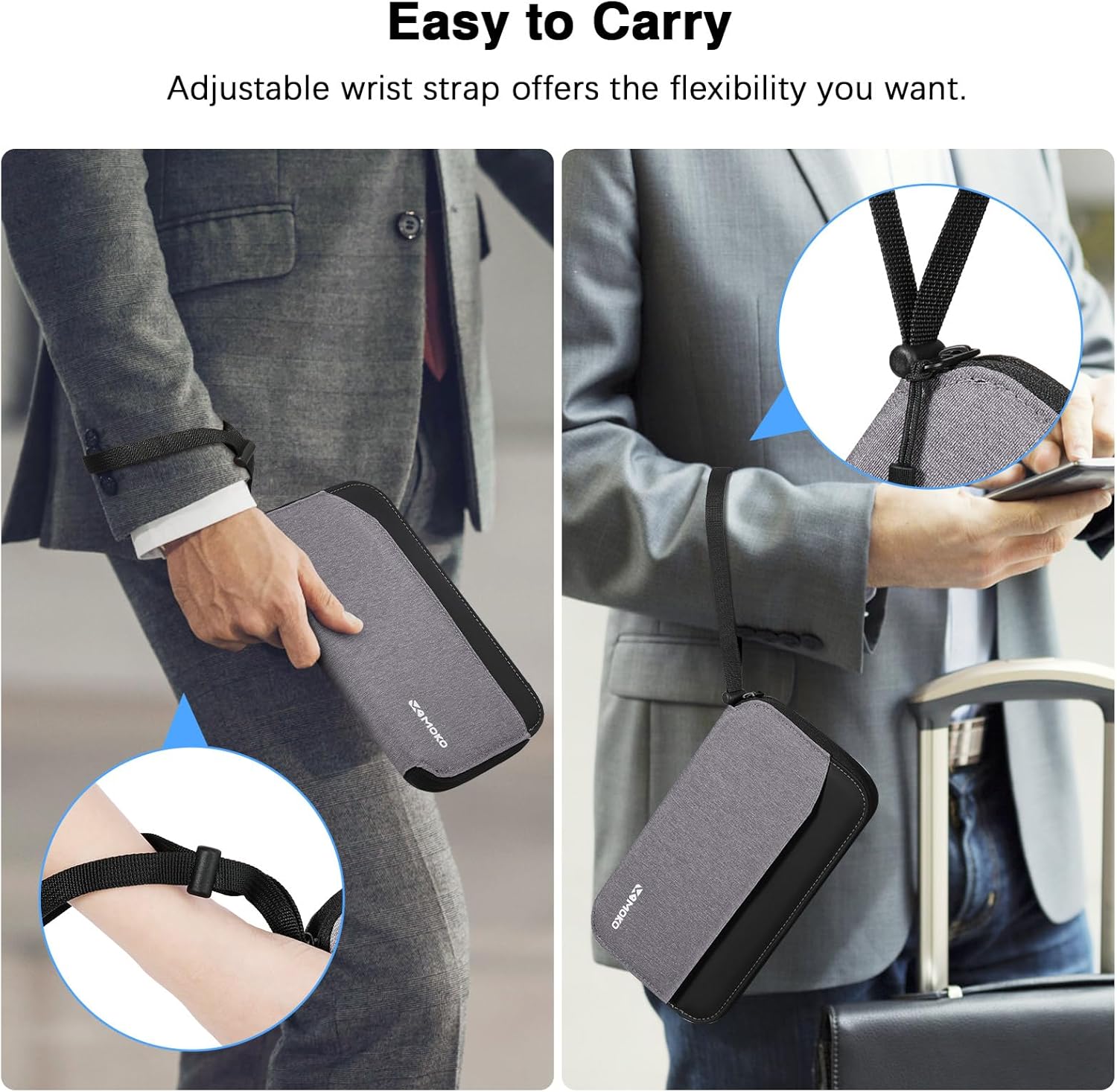 MoKo Family Passport Holder for 5, RFID Blocking Passport Wallet for Men Women, Travel Wallet Holder with Multiple Compartments, Travel Document Organzier for Cards, ID, Tickets, Keys, Gray