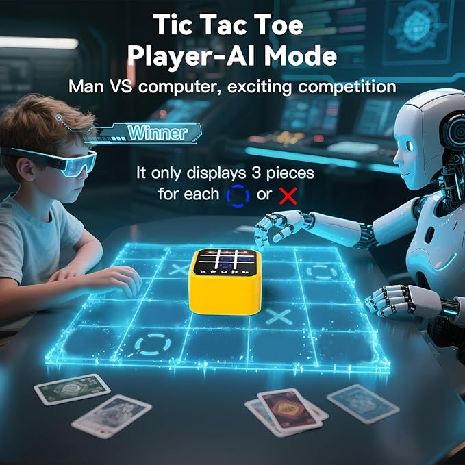 Rechargeable Tic Tac Toe Game Box with 5 Fun Brain Memory Games, Electronic Touchscreen Handheld Game, Portable Digital Puzzle Board Travel Toy, Gifts Choice for Kids and Adults(Yellow)