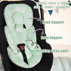 GFU Infant Car Seat Insert Head and Body Support, Reversible Newborn Insert for Carseat with Strap Pads, Soft Stroller Cushion Pillow Insert for Boys and Girls, Fits for Stroller, Swing, Green