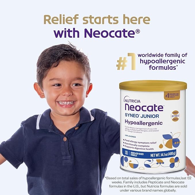 Nutricia Neocate Junior - Hypoallergenic, Dairy-free, Amino Acid-Based Formula for 1+ Years - For Toddlers, Kids & Teens - Powdered Formula - Vanilla - 14.1 oz can (Case of 4)